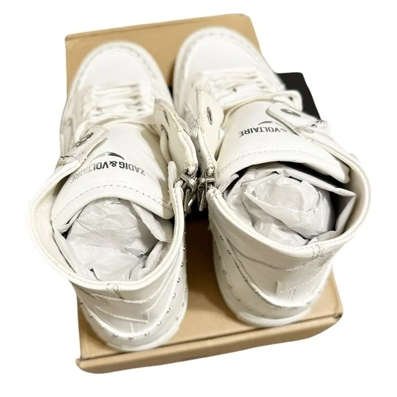 NIB ZADIG & VOLTAIRE High Flash Sneaker Studded High Top White Leather 41 US 10 - Picture 10 of 11